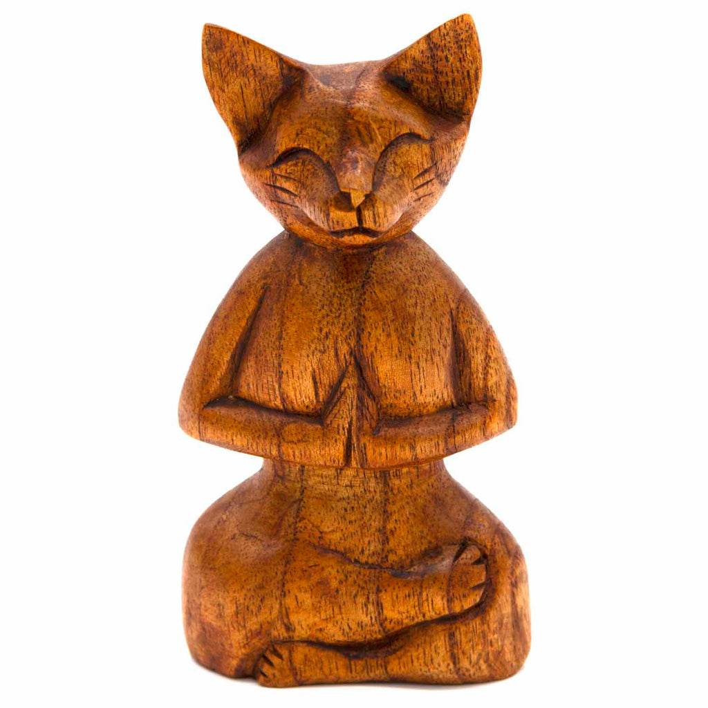 Meditating Cat Woodcarving-Ornaments & Figurines-Siesta Crafts