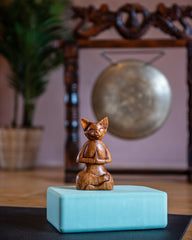 Meditating Cat Woodcarving