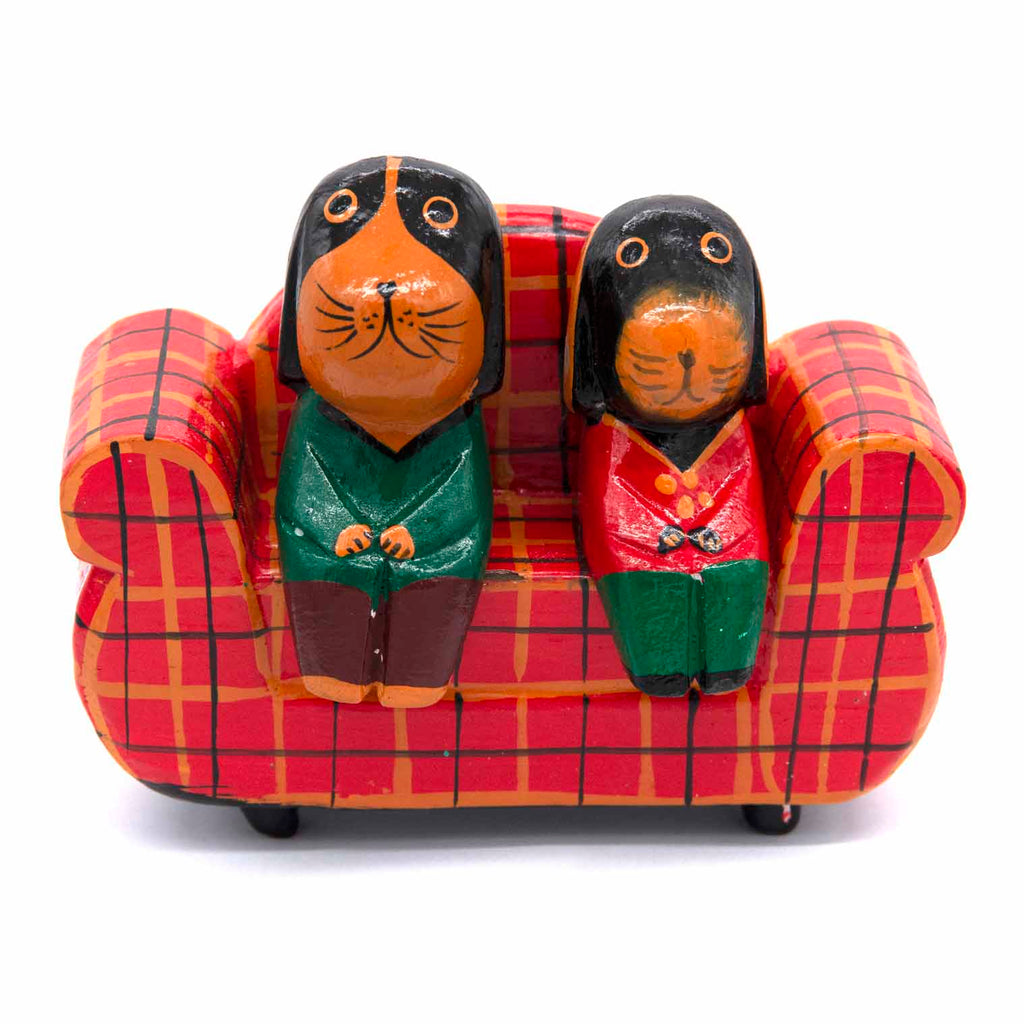 Dogs on a Sofa Woodcarving-Ornaments & Figurines-Siesta Crafts