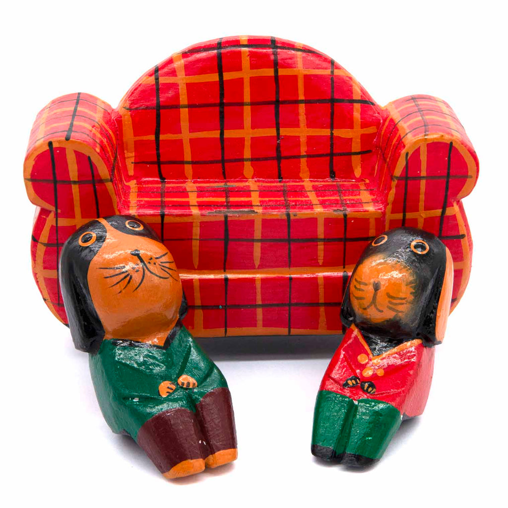 Dogs on a Sofa Woodcarving-Ornaments & Figurines-Siesta Crafts