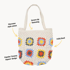 Crochet Granny Square Shopper Bag-Bags & Purses-Siesta Crafts
