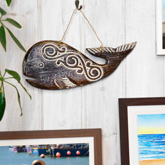 Hand Carved Round Whale Plaque-Ornaments & Figurines-Siesta Crafts