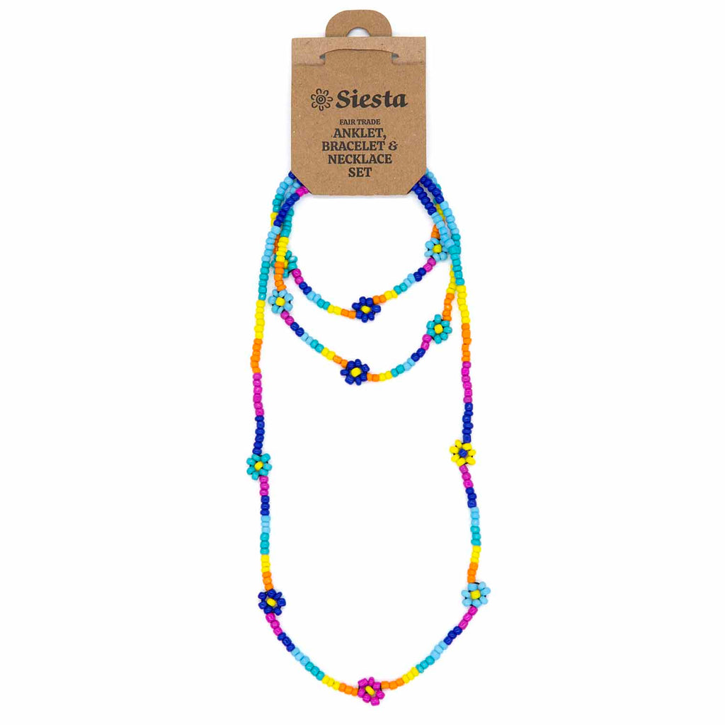 Rainbow Flower Beaded Jewellery Set-Necklaces & Pendants-Siesta Crafts