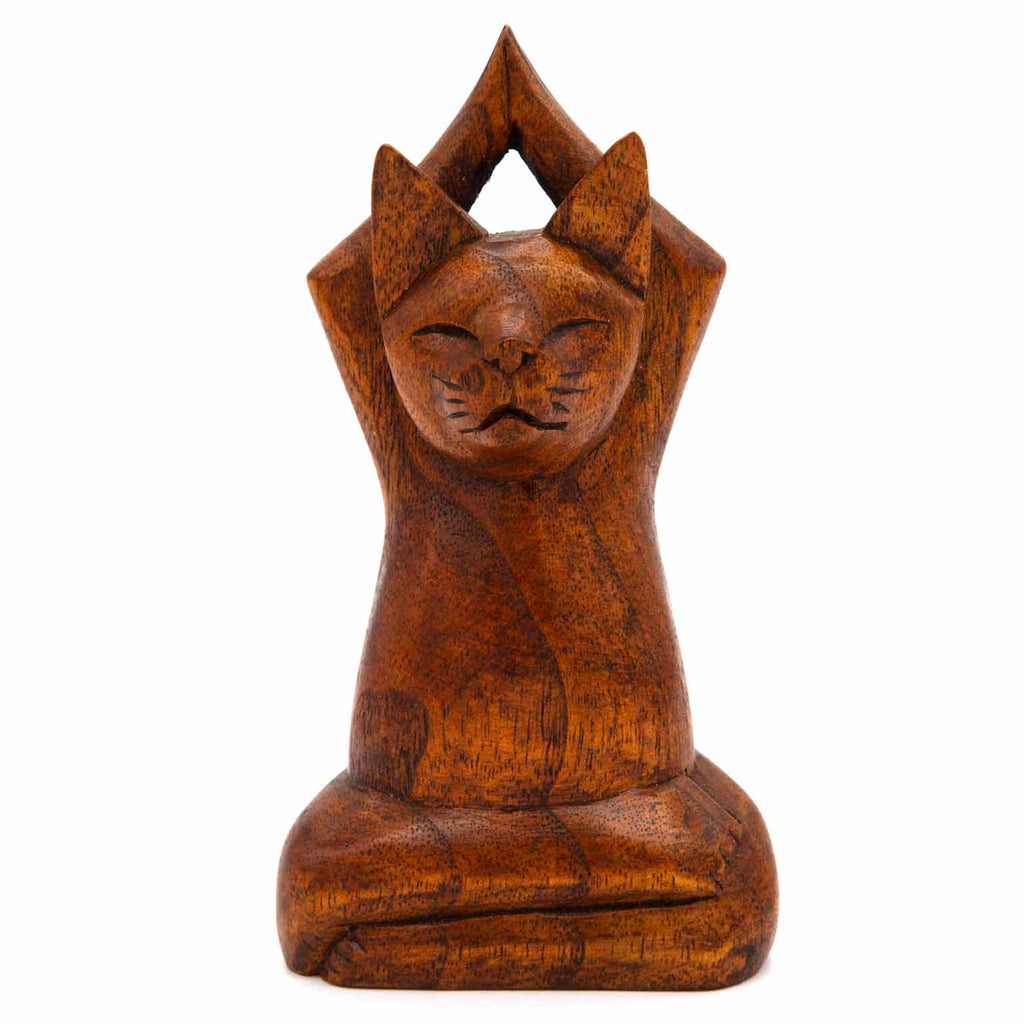 Meditating Tree Pose Cat Woodcarving-Ornaments & Figurines-Siesta Crafts
