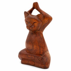 Meditating Tree Pose Cat Woodcarving-Ornaments & Figurines-Siesta Crafts
