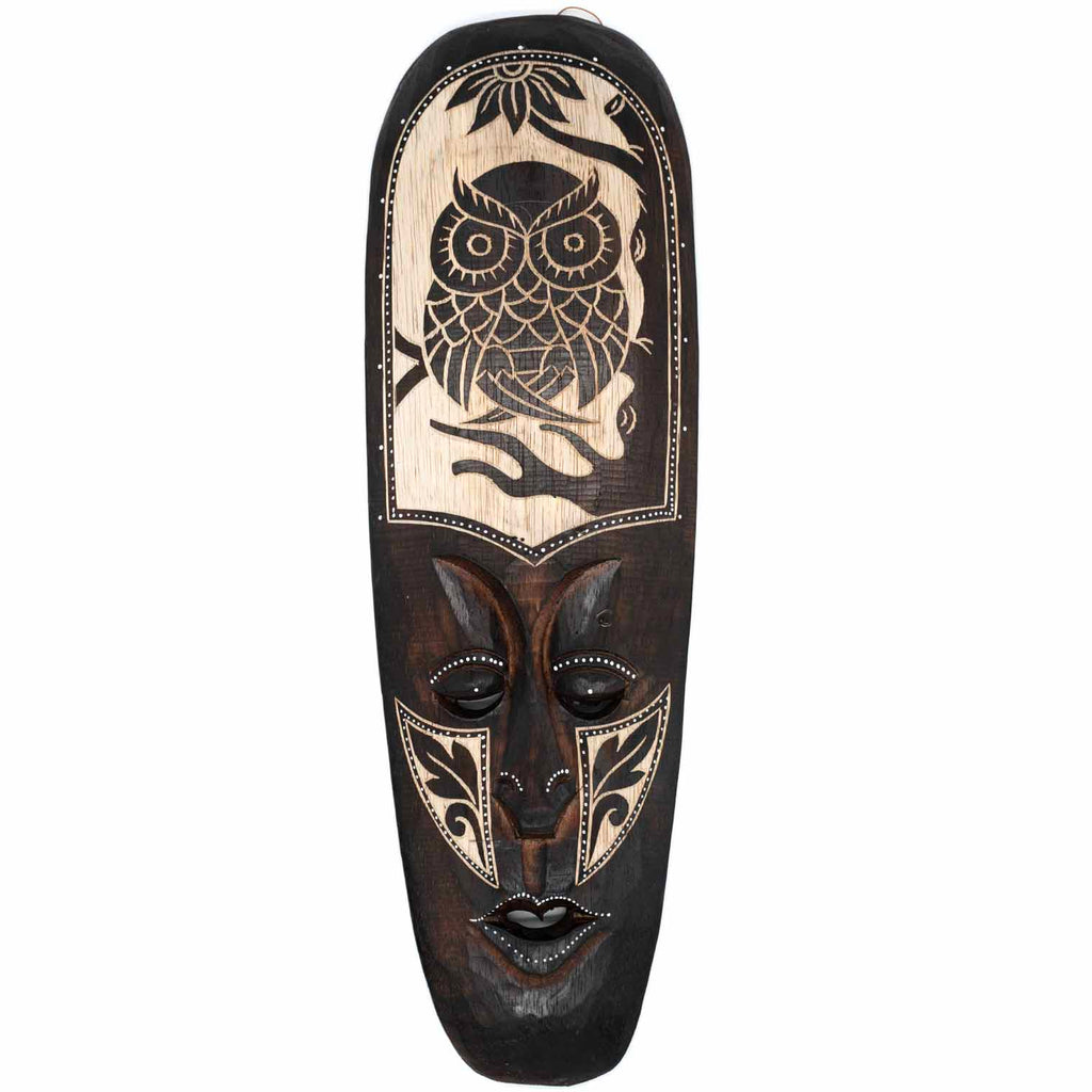 Mask With Owl Carving 50cm-Home Décor-Siesta Crafts