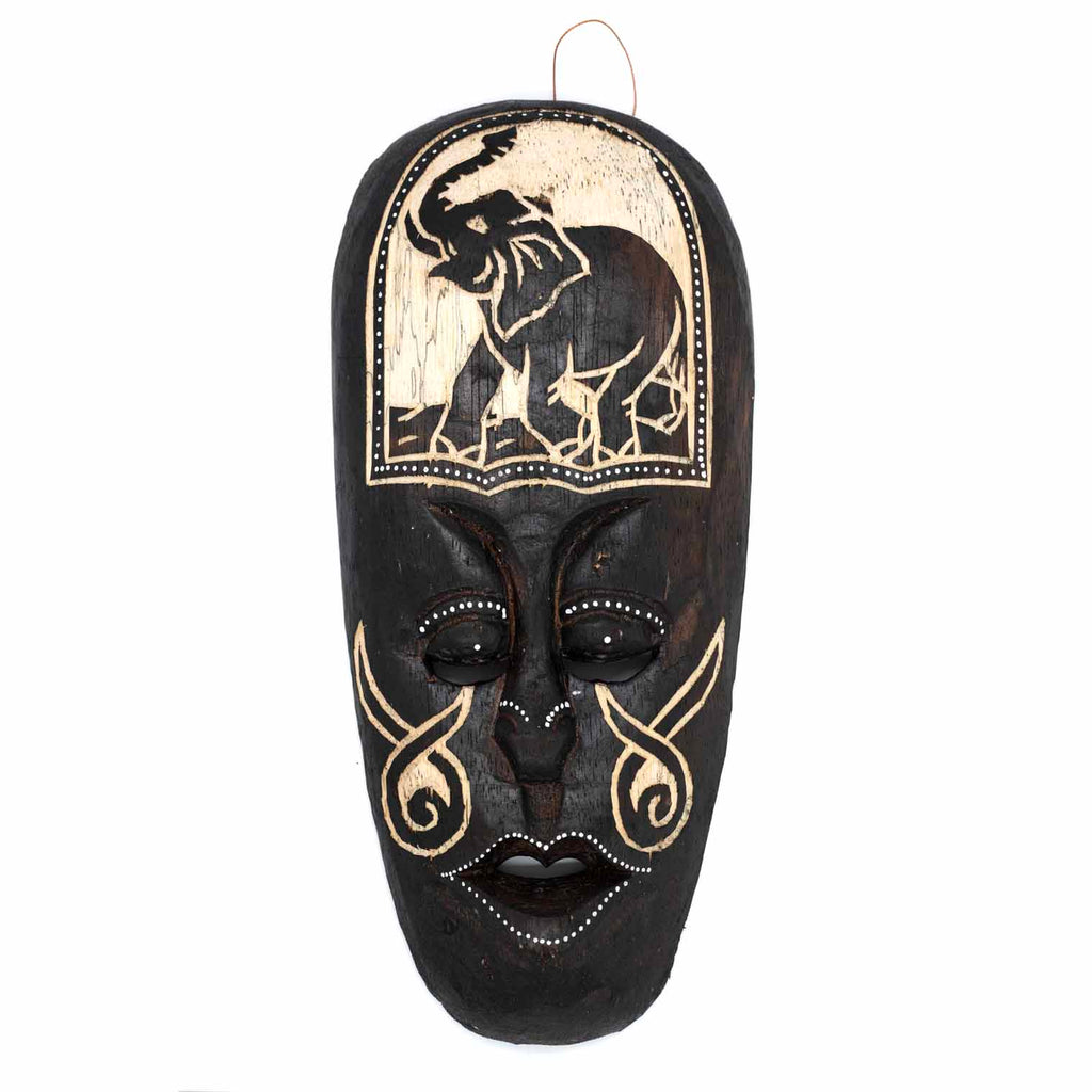 Mask With Elephant Carving 30cm-Home Décor-Siesta Crafts