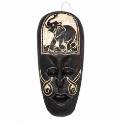 Mask With Elephant Carving 30cm-Home Décor-Siesta Crafts