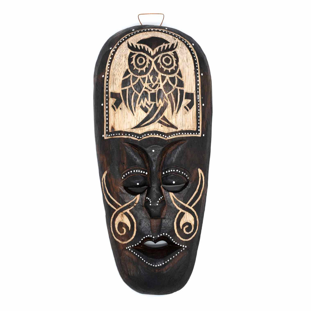 Mask With Owl Carving 30cm-Home Décor-Siesta Crafts