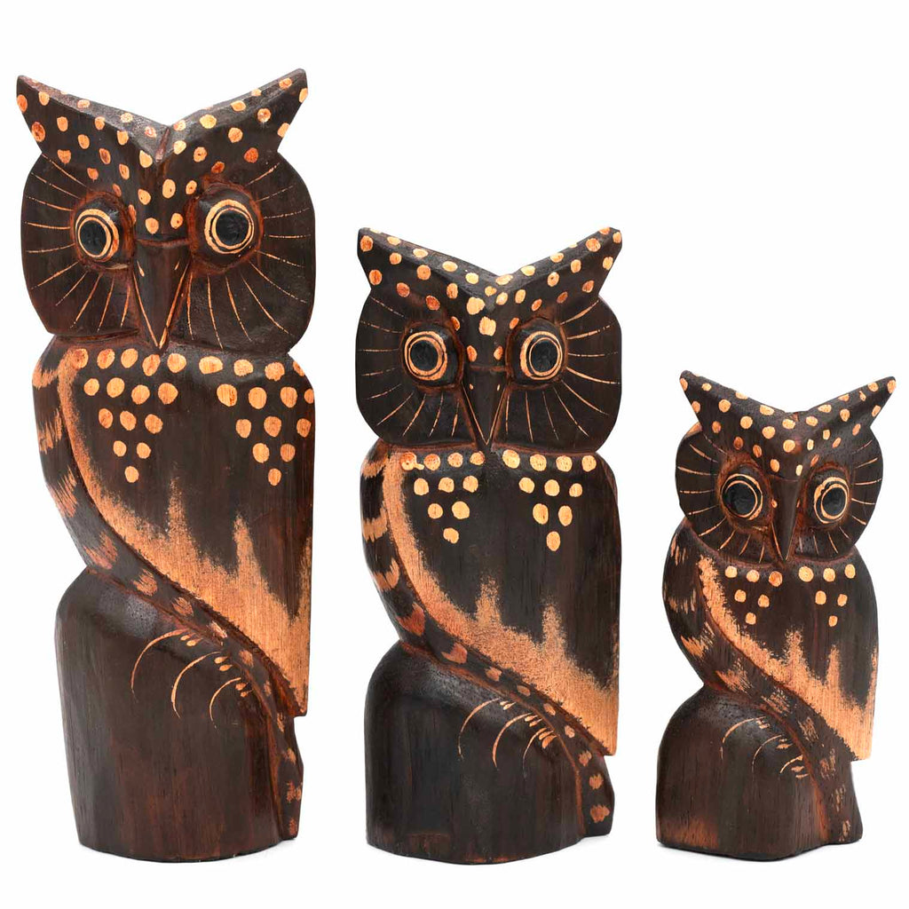 Set of Three Owls on a Branch-Ornaments & Figurines-Siesta Crafts