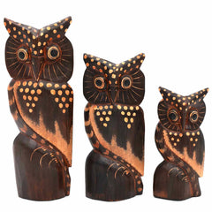Set of Three Owls on a Branch-Ornaments & Figurines-Siesta Crafts
