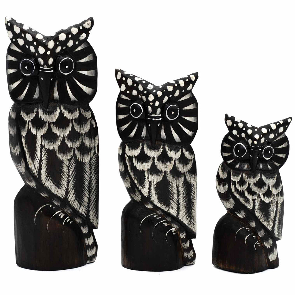 Set of Three Owls on a Branch - White-Ornaments & Figurines-Siesta Crafts