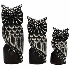 Set of Three Owls on a Branch - White-Ornaments & Figurines-Siesta Crafts
