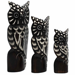 Set of Three Owls on a Branch - White-Ornaments & Figurines-Siesta Crafts