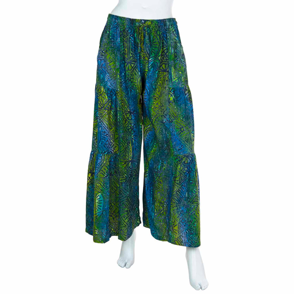 Flamenco Style Wide Trousers - Lagoon Batik-Trousers-Siesta Crafts