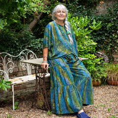 Flamenco Style Wide Trousers - Lagoon Batik-Trousers-Siesta Crafts