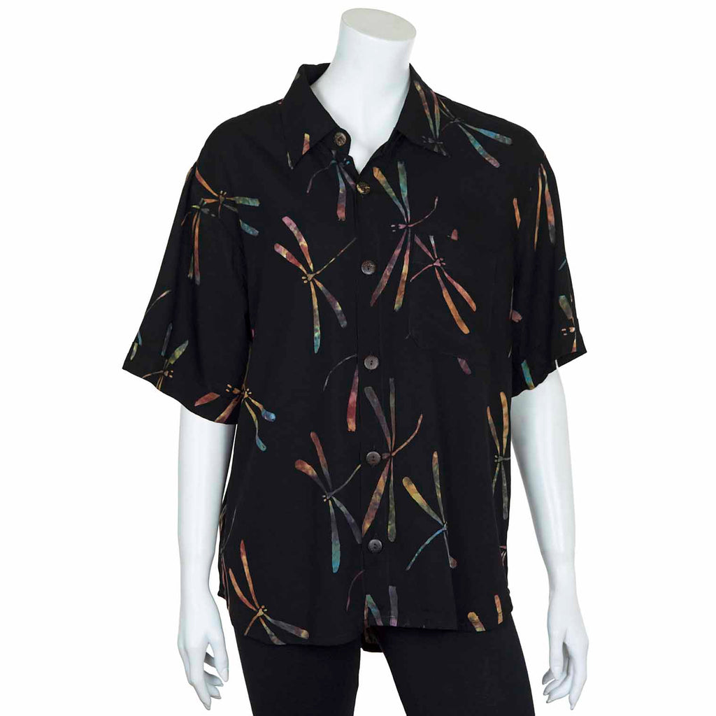 Turn Up Sleeve Shirt - Dragonfly Batik-Shirts-Siesta Crafts