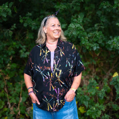 Turn Up Sleeve Shirt - Dragonfly Batik-Shirts-Siesta Crafts