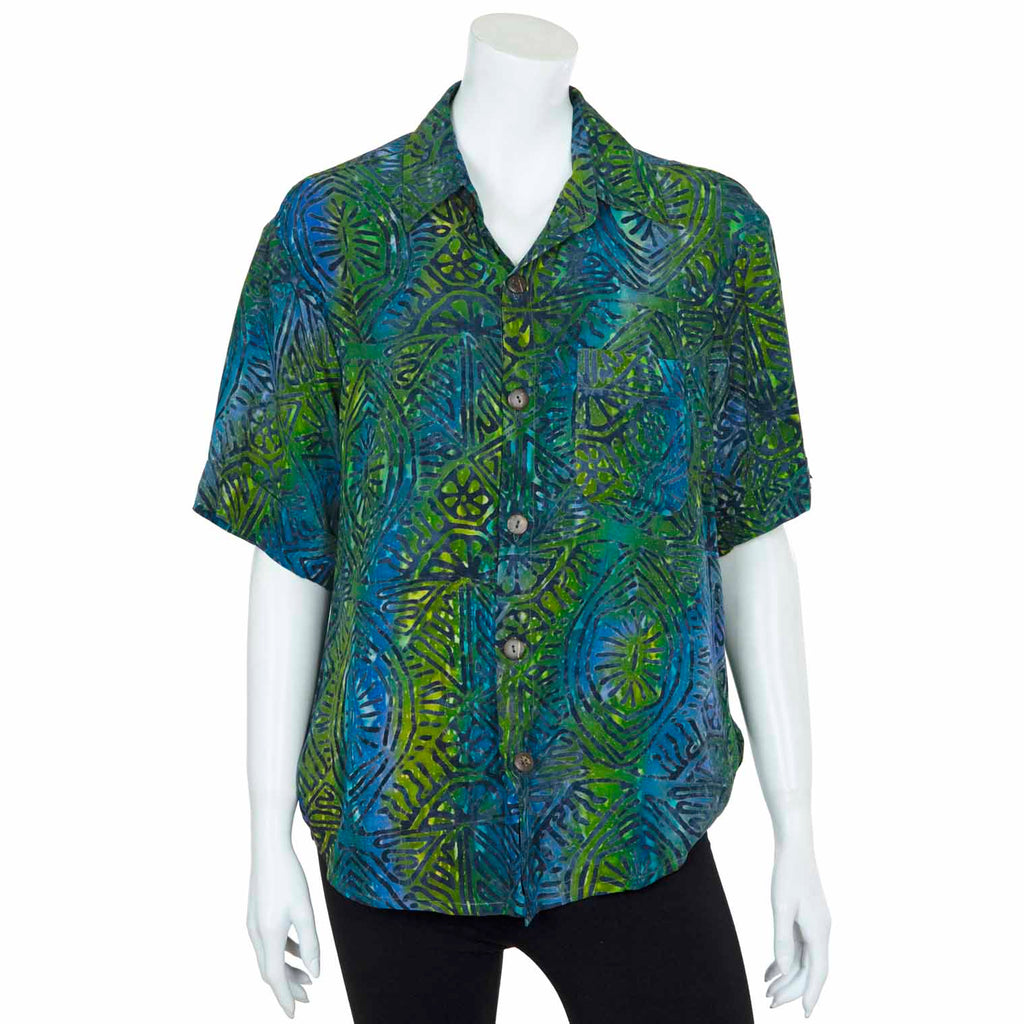 Turn Up Sleeve Shirt - Lagoon Batik-Shirts-Siesta Crafts