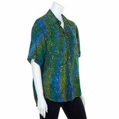Turn Up Sleeve Shirt - Lagoon Batik-Shirts-Siesta Crafts
