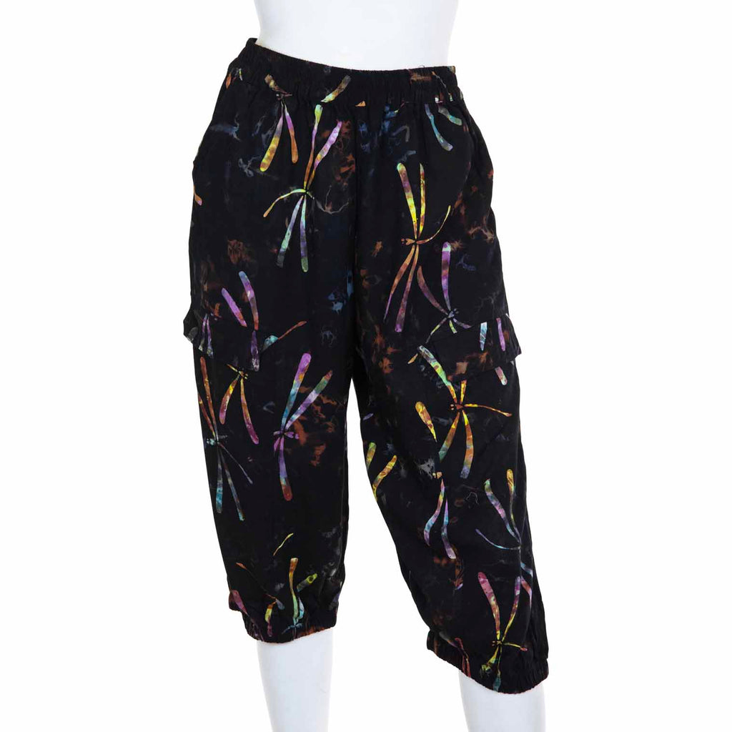 Cropped Trousers - Dragonfly Batik-Trousers-Siesta Crafts