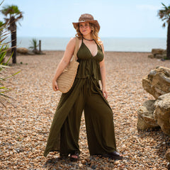 Ultra Wide Leg Crinkle Trousers Plain-Trousers-Siesta Crafts