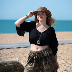 Crinkle Split Sleeve Cropped Top
