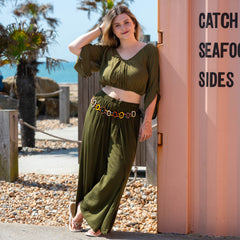 Crinkle Split Sleeve Cropped Top