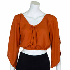 Crinkle Split Sleeve Cropped Top