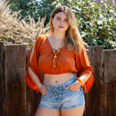 Crinkle Split Sleeve Cropped Top