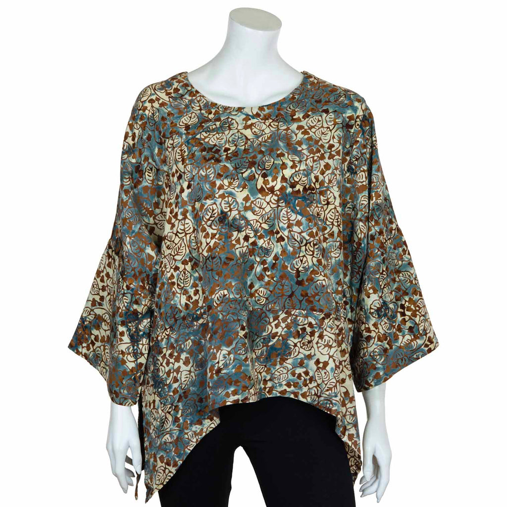 Hanky Hem Smock Top - Winter Ivy Batik-Tops-Siesta Crafts