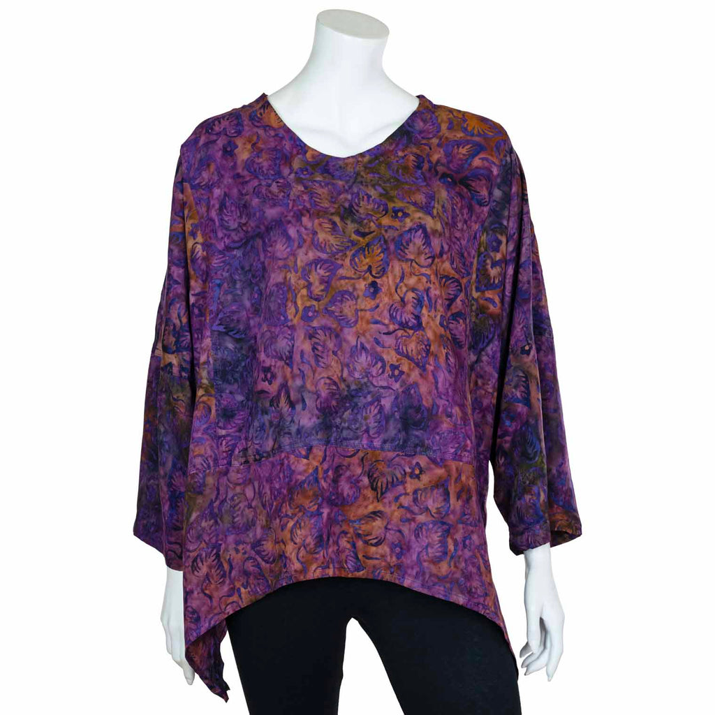 Hanky Hem Smock Top - Summer Vine Batik-Tops-Siesta Crafts