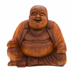 Laughing Buddha Woodcarving 30cm-Buddhism-Siesta Crafts