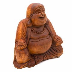 Laughing Buddha Woodcarving 30cm-Buddhism-Siesta Crafts