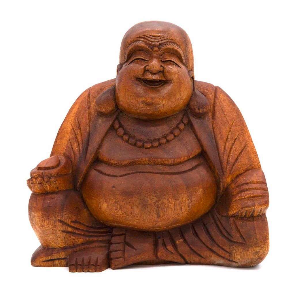 Laughing Buddha Woodcarving 30cm-Buddhism-Siesta Crafts