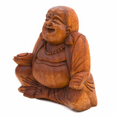 Laughing Buddha Woodcarving 30cm-Buddhism-Siesta Crafts