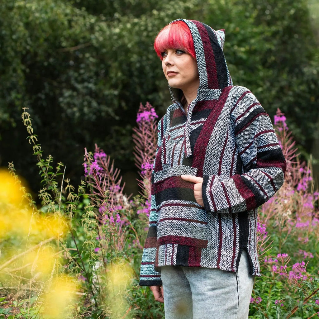 Baja Top - Maroon, Black and White-Baja Hoodies-Siesta Crafts
