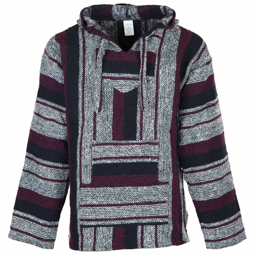 Baja Top - Maroon, Black and White-Baja Hoodies-Siesta Crafts