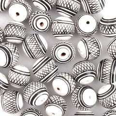 Black & White Crosshatch Ball Bead-Beads & Buttons-Siesta Crafts