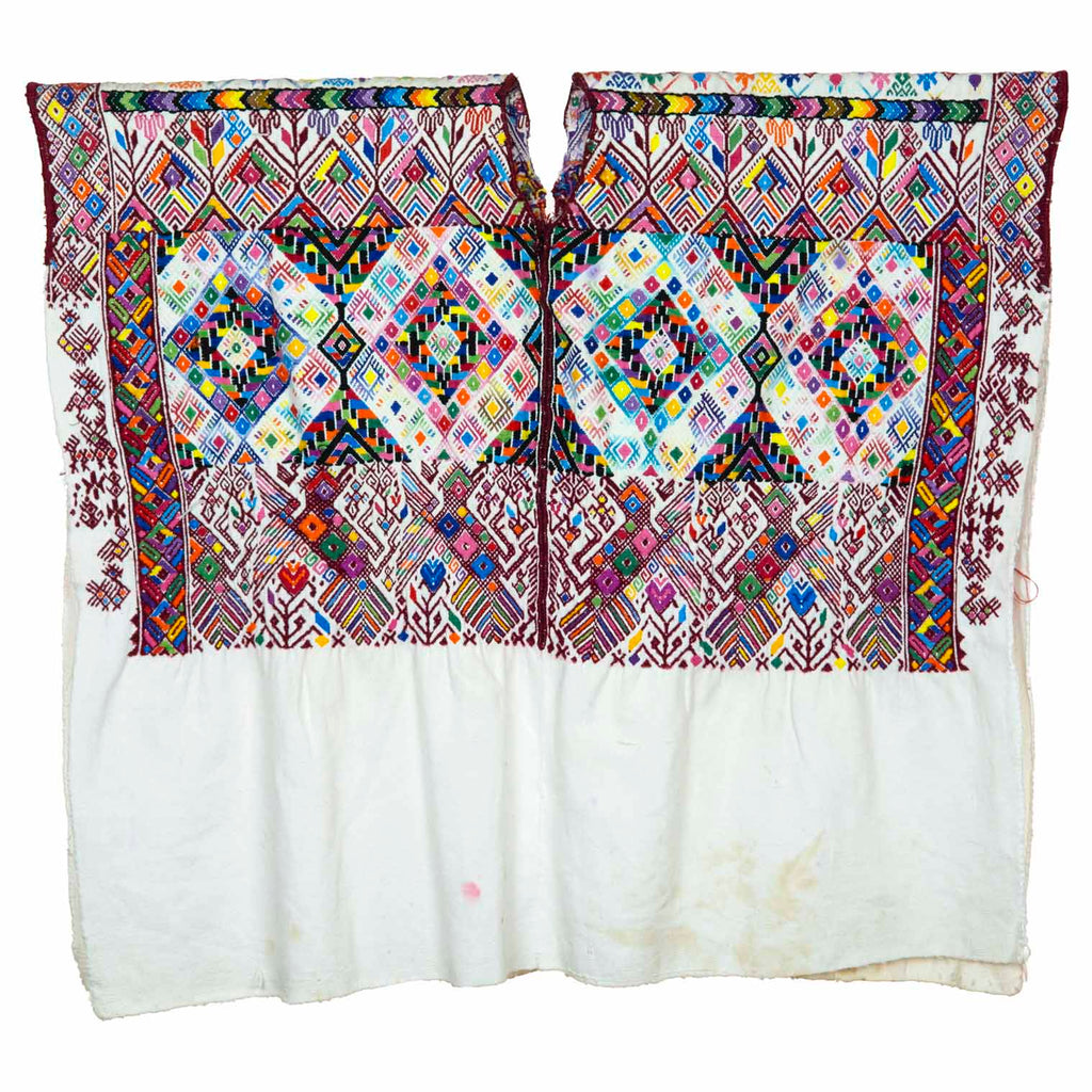 Antique Huipil - White with Embroidered Diamonds-Central & South American-Siesta Crafts