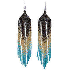 Long Tassel Glass Bead Earrings-Earrings-Siesta Crafts