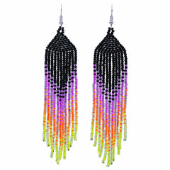 Long Tassel Glass Bead Earrings-Earrings-Siesta Crafts