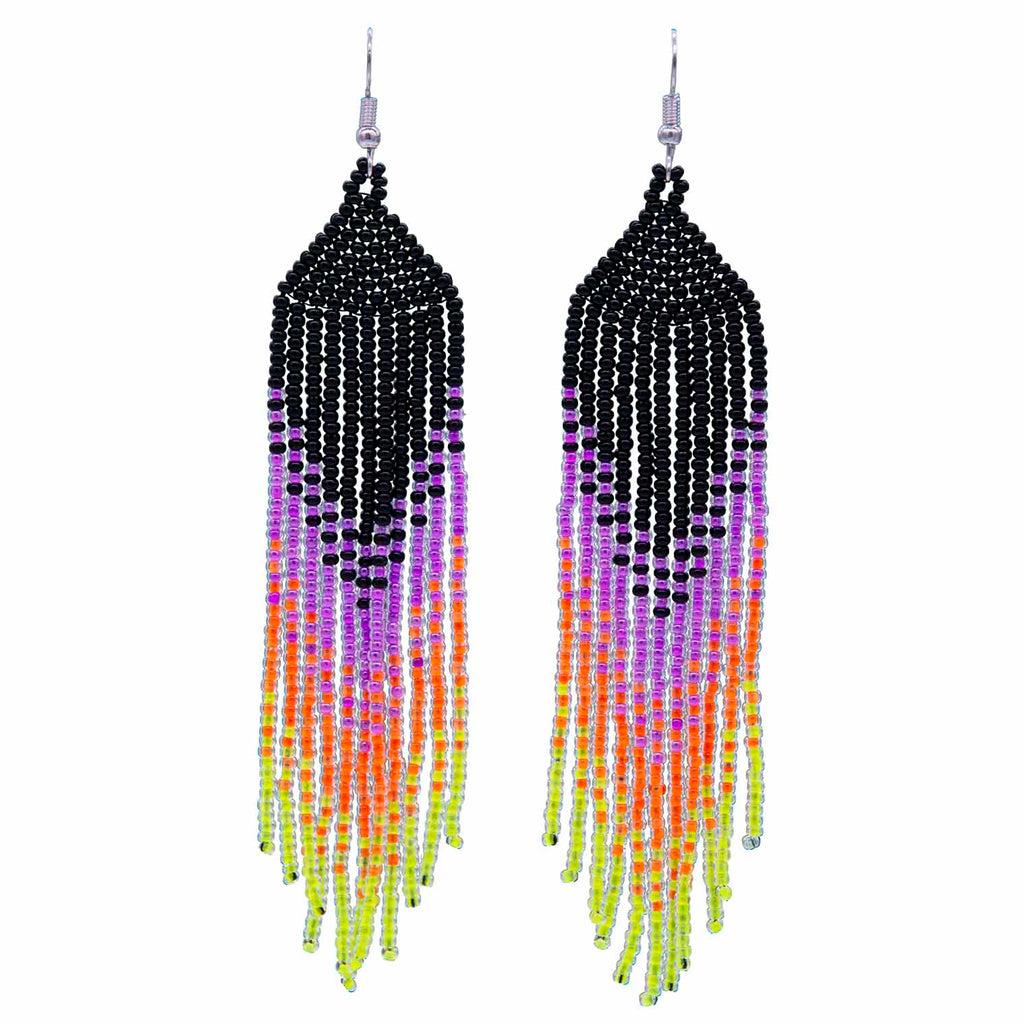 Long Tassel Glass Bead Earrings-Earrings-Siesta Crafts