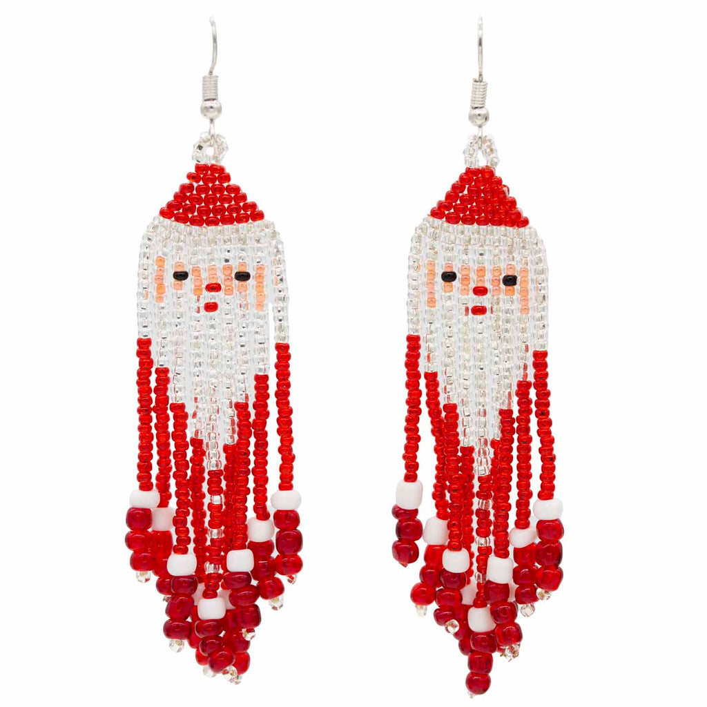 Glass Bead Santa Tassel Earrings Large-Earrings-Siesta Crafts