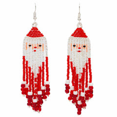 Glass Bead Santa Tassel Earrings Large-Earrings-Siesta Crafts