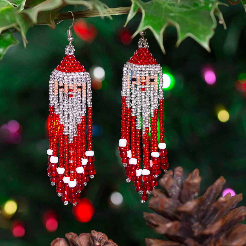 Glass Bead Santa Tassel Earrings Large-Earrings-Siesta Crafts
