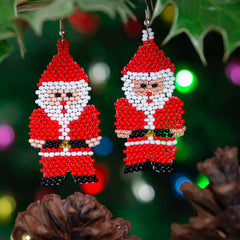 Glass Bead Santa Earrings Large-Earrings-Siesta Crafts