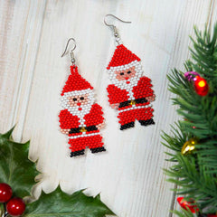 Glass Bead Santa Earrings Large-Earrings-Siesta Crafts