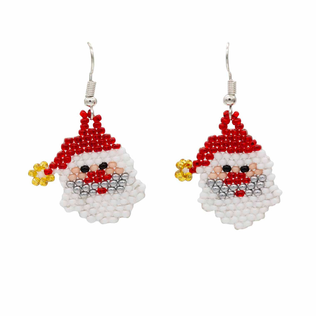 Glass Bead Santa Head Earrings Small-Earrings-Siesta Crafts