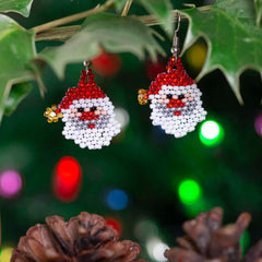 Glass Bead Santa Head Earrings Small-Earrings-Siesta Crafts